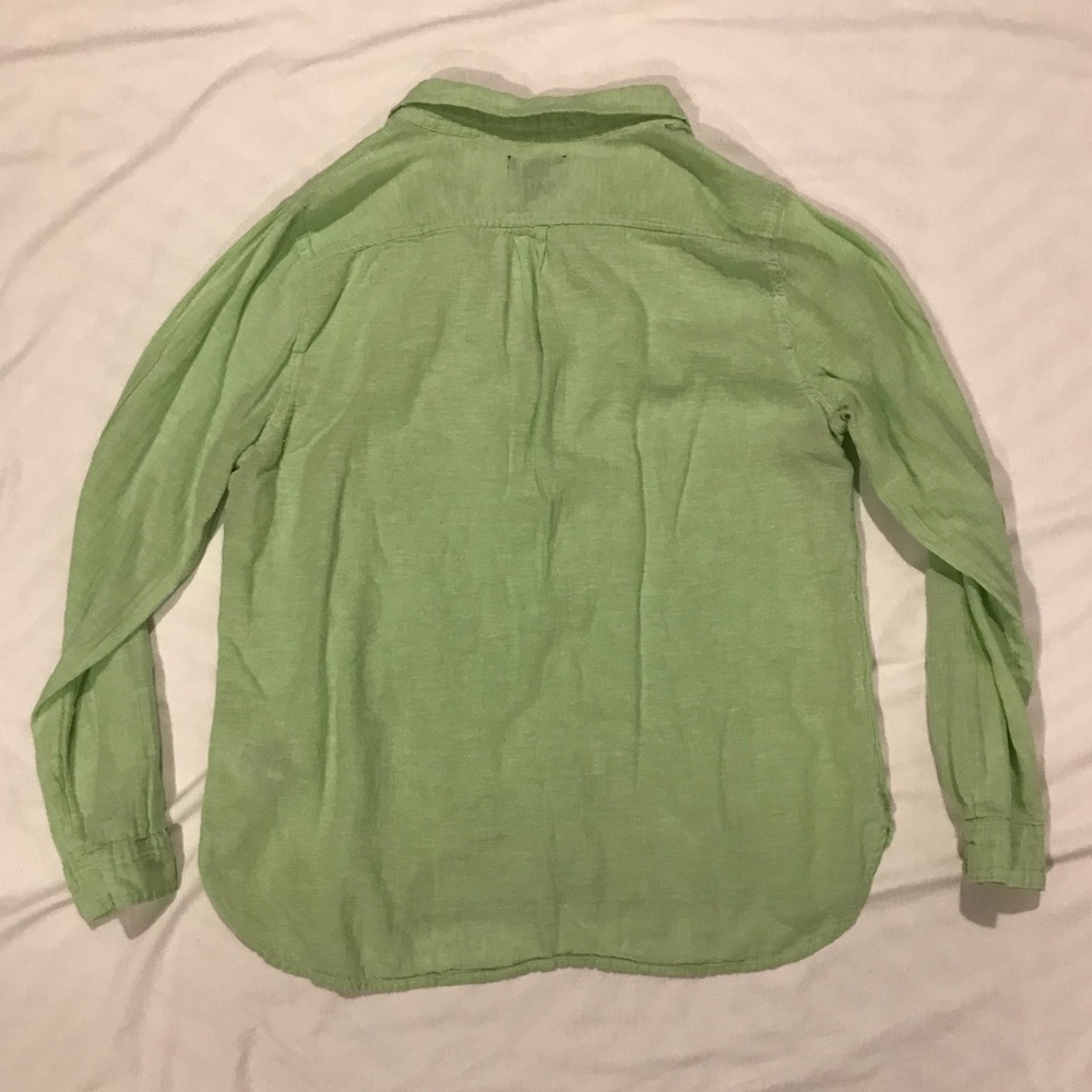 Gap Linen Blend Boyfriend Fit Collared Long Sleeve Roll Tab Popover Top Lime - Picture 2 of 8